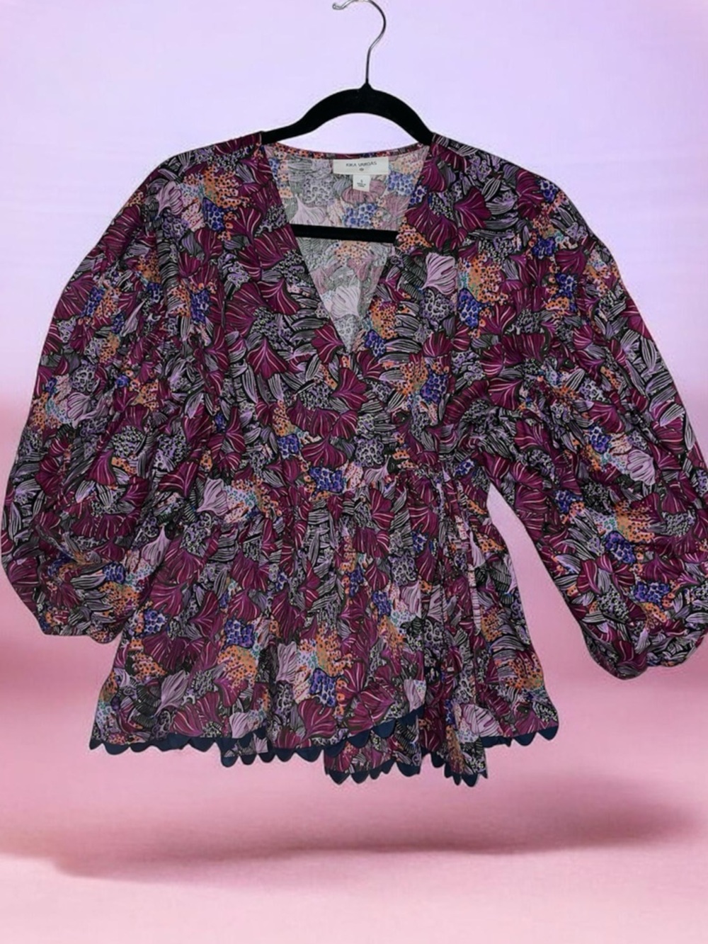 Women’s Floral V-Neck Peplum Blouse - Purple